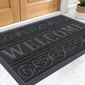 OLANLY Welcome Door Mat Indoor Outdoor Entrance, Heavy Duty Sturdy Front Door Mat, Waterproof All-Weather Doormat, Stain Resistant, Low Profile, Easy Clean Patio Entryway Mat, 29.5 x 17, Black