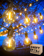 Outdoor String Lights Waterproof, 240FT Patio Lights with 124 Shatterproof G40 Globe Bulb(4 Spare), Connectable Dimmable Hanging LED String Lights for Outside Backyard Porch Balcony(120FTx2)