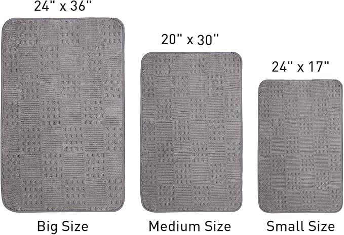 Bath Mats 36x24 Non-Slip Absorbent Bathroom Rug, Quick Dry Machine Washable Shower Tub Mat with Rubber Backing, Soft Floor Carpet for Bathroom Decor Waffle Grey