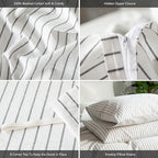MooMee Striped Duvet Cover Set 100% Washed Cotton Linen Like Textured Breathable Durable Soft Comfy (White Dark Grey Wide Stripes, Cal King 104"x98")