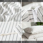 MooMee Striped Duvet Cover Set 100% Washed Cotton Linen Like Textured Breathable Durable Soft Comfy (White Dark Grey Wide Stripes, Twin 68"x90")