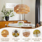 Large Woven Rattan Chandeliers for Kitchen Island, 22.8in Coastal Boho Pendant Lights for Dining Room, Living Room