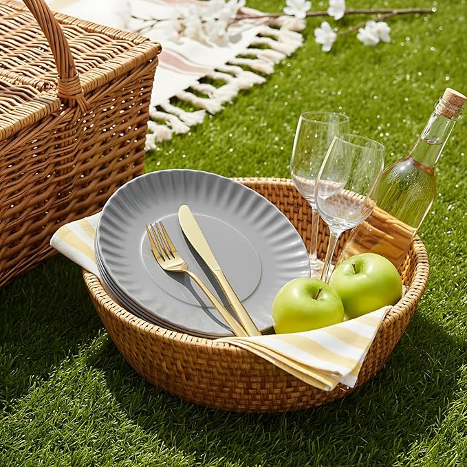 TP 6-Piece Melamine Plates Set, 10.5-Inch Reusable Dinner Plates for Picnic, Party, BBQ & Camping, Dishwasher Safe Lightweight Tableware, Grey