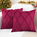 decorUhome Christmas Throw Pillow Covers 16x16 Inch Set of 2, Soft Plush Faux Fur Wool Burgundy Couch Pillow Covers, Decorative Neutral Pillow Cases for Bed Sofa Living Room Home Decor