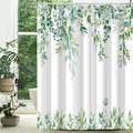 Eucalyptus Shower Curtain, Light Green Watercolor Leaves with Floral Botanical Bathroom Decor, Waterproof Fabric Bath Curtain Set with Hooks, 72x72 Inches