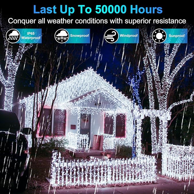 509FT Christmas Lights Outdoor 1350 LED Christmas Tree Decorations Lights with 8 Modes & Timer Memory, Plug In Clear Wire Waterproof LED Xmas Light for Yard Trees Wedding Party Holiday (Cool White)