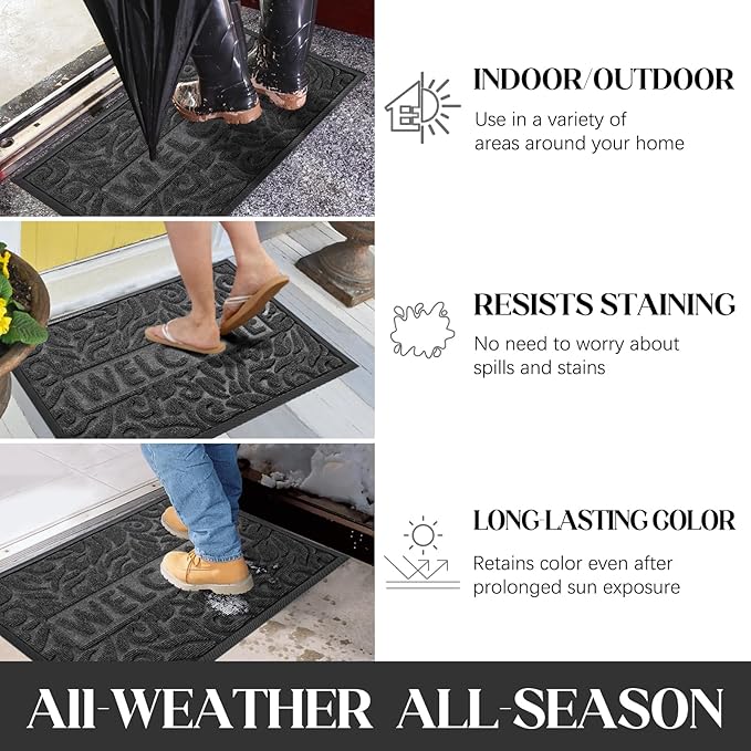 Yimobra Welcome Mat Outdoor 29.5x17, Waterproof Non-Slip Outdoor Mats for Front Door Outside Entrance, Low-Profile Entryway Mat Indoor for Garage Patio, Grey