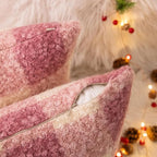AQOTHES Purple White Plaid Winter Throw Pillow Covers 12x20 Inch Set of 2, Boucle Faux Fur Pillow Covers,Cozy Fluffy Home Living Room Farmhouse Decor for Sofa Couch Bed