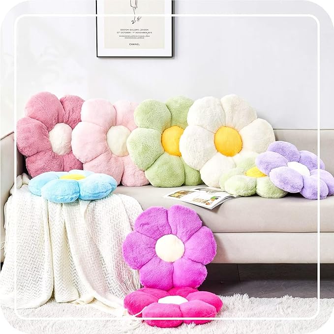 Purple Flower Pillow, 17.7" Flower Shaped Plush Decorative Throw Pillow for Bed