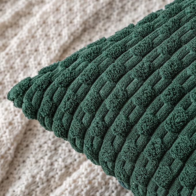 MIULEE Christmas Army Green Throw Pillow Covers Soft Corduroy Decorative Eruo Sham Set of 2 Boho Striped Pillow Covers Pillowcases Farmhouse Home Decor for Couch Bed Sofa Living Room 24x24 Inch