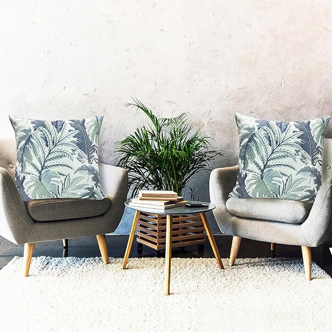 Decorative Throw Pillow Covers Set of 2 Blue Green Large Leaves Pillow Covers 18x18 inch Soft Short Plush Square Floral Throw Pillows,Farmhouse Outdoor Pillow Covers for Couch Living Room
