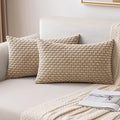 MIULEE Pack of 2 Decorative Lumbar Throw Pillow Covers 12x20 Inch Soft Boho Striped Textured Corduroy Pillow Covers Modern Farmhouse Home Decor for Couch Bed Sofa Living Room Neutral Tan