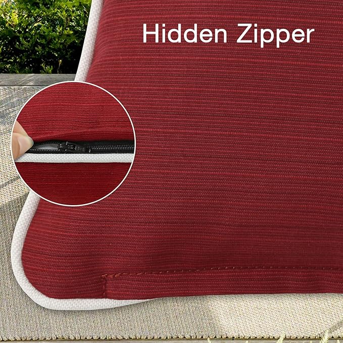 Decorative Outdoor Water Repellent Throw Pillows with Inserts, Set of 4, 18" x18" Pillows for Patio, Backyard, Bed, Couch, and Patio Furniture, Red