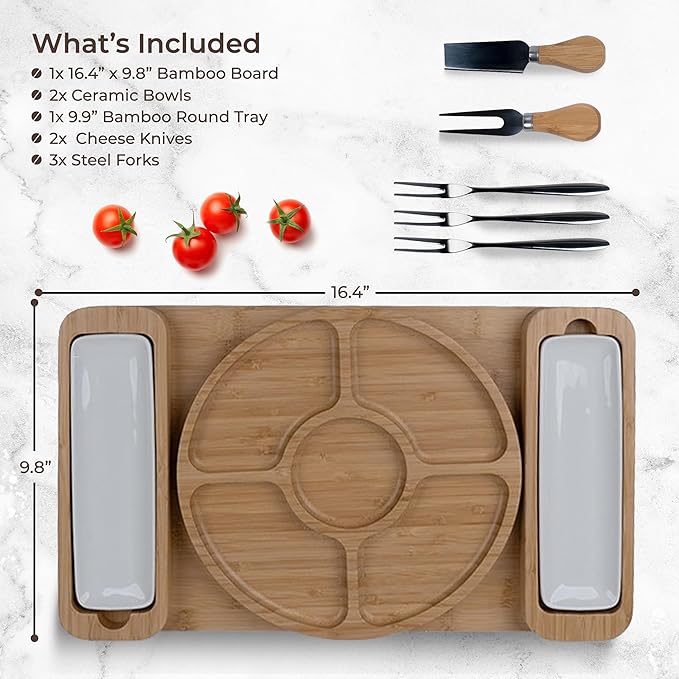 Charcuterie Board Gift Set - Bamboo Cheese Board & Serving Tray for Meat, Cheese, Crackers, Fruit - Large Wooden Charcuterie Boards for Parties - Wedding Gift, Housewarming, Gifts for Women & Couples