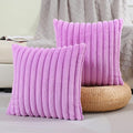FUTEI Purple Striped Decorative Throw Pillow Covers 22x22 Inch Set of 2,Square Winter Decorations Couch Pillow Case,Soft Cozy Faux Rabbit Fur & Velvet Back,Modern Home Decor for Bed