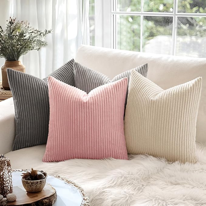 MIULEE Winter Pack of 2 Pillow Covers Soft Soild Decorative Square Throw Pillow Covers Set Cushion Cases Pillowcases for Sofa Bedroom Car 18 x 18 Inch 45 x 45 Cm Pink
