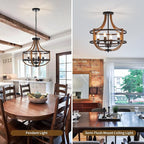 Farmhouse Chandelier for Dining Room 16.9" Wooden Chandelier 4-Light Rustic Candle Chandeliers Modern Faux Wood Vintage Chandeliers Light Fixture for Kitchen Foyer Hallway Entryway Bedroom