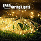 Solar Rope String Lights Outdoor 2 Pack 39 Feet 100 Led Waterproof Solar Powered Fairy Lights with 8 Lighting Modes, Copper Wire PVC Tube Lights for Garden Wedding Party DIY Decor (Warm White)