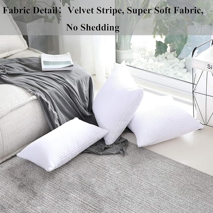 Home Brilliant Set of 2 Decor Supersoft Pillow Covers Striped Velvet Corduroy Decorative Throw Toss Cushion Cover for Sofa, 50x50 cm, 20 x 20 Inch, Pure White,