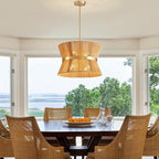 Shrine Lighting French Gold Boho Chandelier, Modern Design, Boho Drum Pendant Light for Dining Room, D18'' x H12'', Adjustable 47'', E12*8 Sockets, Jute Rope Lampshade&French Gold Finish Frame
