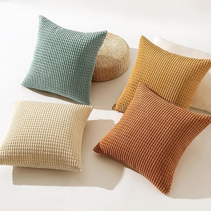 MIULEE Boho Farmhouse Decorative Pillow Covers 22x22 Inch Set of 4 Rustic Modern Fall Home Decor Couch Home Decor Couch Throw Pillows Summer Corduroy Pillowcases for Sofa Living Room Bed Orange/Teal