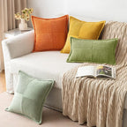 MIULEE Green Corduroy Decorative Euro Sham Pillow Covers 24x24 Inch with Splicing Set of 2 Soft Boho Pillow Covers Broadside Textured Summer Pillowcases for Couch Bed Livingroom
