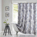 Extra Long Fabric Shower Curtain, Gray and Blue Botanical Branch Leaf Print, Waterproof Bathroom Curtain, 72" W x 84" H