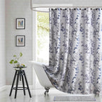 Fabric Shower Curtain 78 Inches Long, Gray and Blue Botanical Branch Leaf Print, Waterproof Bathroom Curtain, 72" W x 78" H