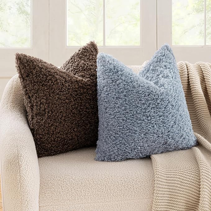 MIULEE Pack of 2 Throw Pillow Covers 20x20 Inch Dusty Blue Faux Fur Decorative Sherpa Pillow Covers Fuzzy Accent Soft Sheepskin Fleece Cushion Cases for Boho Home Decor Couch Living Room Bed