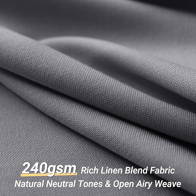 Grey Long Linen Shower Curtains 84 Inches Long for Patio Sliding Glass Door Cream Ivory 72 Inch Wide Bath Curtain with Hooks Rings Neutral Natural Semi Sheer 72x84 Curtain for Bathroom 72 x 84