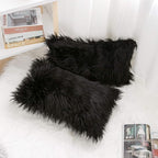 WLNUI Set of 2 Black Halloween Decorative Pillow Covers New Luxury Series Merino Style Faux Fur Fluffy Throw Pillow Covers Lumbar Fuzzy Cushion Case for Sofa Bedroom Living Room Home Decor 12x20 Inch