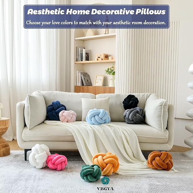 Knot Pillow Ball, Soft Home Decorative Throw Pillows Cushion, Round Changeability Knotted Pillows, Modern Home Handmade Cushions for Bedroom, Sofa, Couch (8 Inch, Navy)