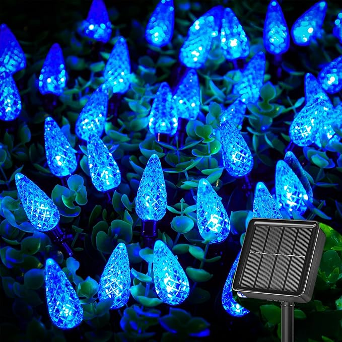 Brightown Solar Operated C6 Strawberry String Lights, 22.64ft 50 LEDs Blue LED Christmas Fairy Lights, Solar Christmas Lights Outdoor, Christmas Decorations for Christmas Tree, Garden Decor