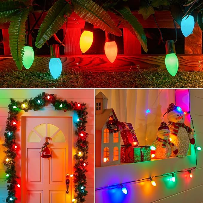 C9 Christmas Lights Outdoor Multicolor, 50 FT Vintage C9 Christmas String Lights for Christma Holiday Indoor Room Roofline Backyard Garden Patio Home Xmas Decor, E17 Base, Green Wire