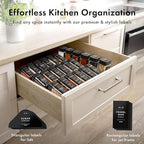 Square Spice Jars with Adjustable Rotating Lids (24 Pack) – 4oz Glass Spice Jars with 240 Labels, Funnel & Brush, Airtight Spice Containers for Kitchen Organization