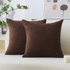 Home Brilliant Euro Pillows 26x26 Set of 2 Large Solid Striped Corduroy Euro Throw Pillow Cushion Cover Sham for Patio, 26 x 26 inch, Brown