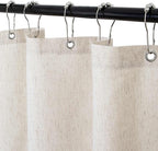 WELTRXE Linen Shower Curtain, Fabric Shower Curtain Set, Rustic Bathroom Decor, Heavy Duty Fabric Water Repellent with 12 Rust-Proof Metal Hooks, for Bathroom Hotel Bathtub, Beige, 72x72 Inch