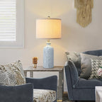 Living Room Lamps Set of 2, 25.8" Ceramic Table Lamps for Bedrooms with Linen Shade, Modern Farmhouse Lamps for Nightstand with Rotary Switch