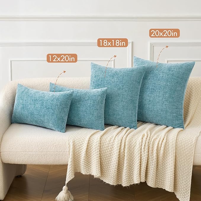 MIULEE Pack of 2 Couch Throw Pillow Covers 20x20 Inch Soft Smoke Blue Chenille Pillow Covers for Sofa Living Room Solid Dyed Pillow Cases