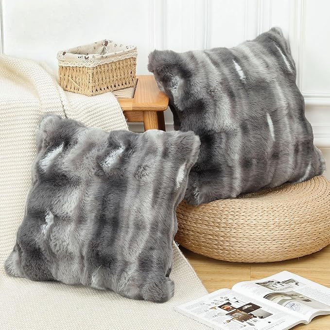 MADIZZ Pack of 2 Thick Plush Wool Throw Pillow Covers 26x26 Inch Dark Grey Soft Neutral Decorative Throw Pillows Accent Boho Cushion Covers for Couch Sofa Bedroom Pillow Shell