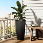 FONTOI 23.6" Tall Planter for Outdoor Plants Set of 2 Large Outdoor Plastic Striped Flower Pots, Front Porch Furniture, Garden Pots, Decorative Planters for Indoor/Outdoor, Patio, Balcony, Black