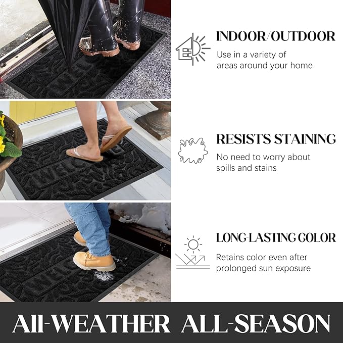 Yimobra Large Welcome Mat 47x32, Waterproof Non-Slip Outdoor Mats for Front Door Outside Entrance, Low-Profile Entryway Mat Indoor for Garage Patio, Black