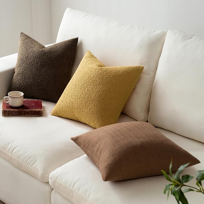 MIULEE 18x18 Inch Decorative Pillow Covers for Couch Bed Set of 2 Textured Boucle Neutral Winter Throw Pillows Gold Accent Solid Cushion Pillowcases Sofa Livingroom Home Decor