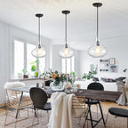 Glass Large Pendant Lights for Kitchen Island Blown Glass Pendant Light Clear Hammered Shade Hanging Ceiling Lights with Black Finish for for Kitchen Island, Sink, Hallway, Living Room 11 inch