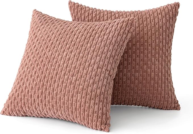 MIULEE Pack of 2 Decorative Throw Pillow Covers 18x18 Inch Soft Boho Striped Textured Corduroy Pillow Covers Modern Farmhouse Home Decor for Couch Bed Sofa Living Room Blush Pink