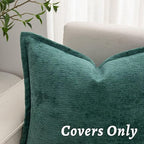 Green Decorative Throw Pillow Covers 22x22 Inch Set of 2 Cozy Soild Chenille Cushion Cases Soft Textured Square Couch Pillows Cover Boho Accent Farmhouse Pillowcases for Sofa Bed