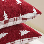 MIULEE Christmas Decorative Chenille Throw Pillow Covers, 18x18 Inch, Red White Tree, Set of 2 Cute Trees with Plaid Patterns Pillows for Sofa Couch Bedroom Chair Xmas Home Decor
