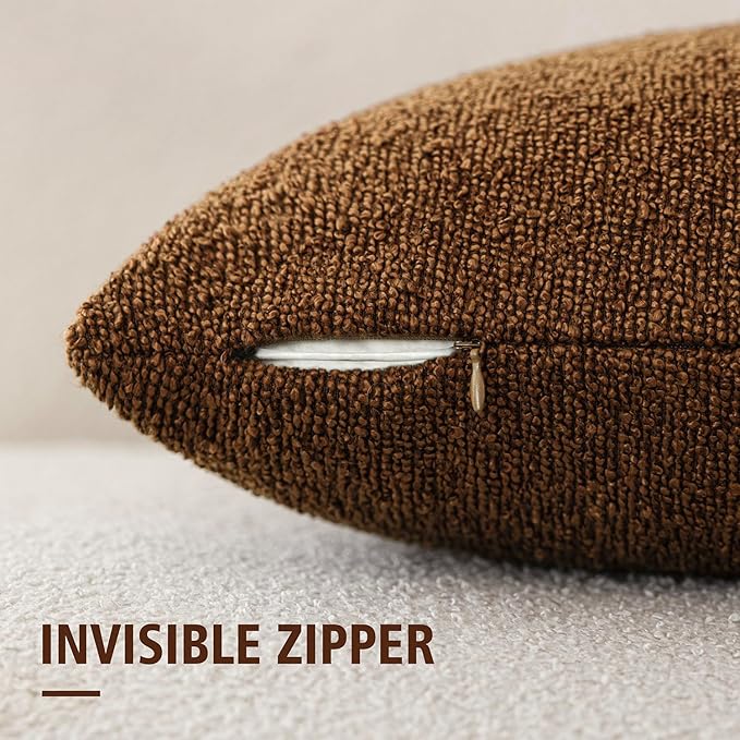 Foindtower Set of 2, Decorative Textured Boucle Throw Pillow Covers Accent Solid Pillow Cases Neutral Soft Cozy Couch Cushion Case for Chair Sofa Bedroom Living Room Home Decor 26x26 Inch Hazel Brown