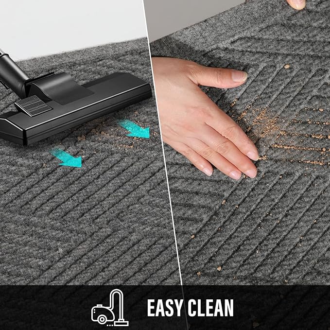 Sturdy Front Door Mat, Absorbent Muddy Dirt Resist Welcome Door Mats Outdoor Indoor, Stain and Fade Resistant, Non-Slip Rubber Backing Low Profile Doormat for Entryway, 72×24, Grey