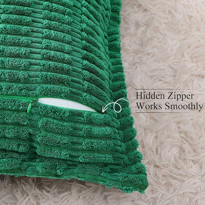 decorUhome Decorative Christmas Green Throw Pillow Covers 16x16 Set of 2 with Splicing, Boho Soft Neutral Corduroy Broadside Twill Pillow Covers for Couch Bed Sofa Living Room